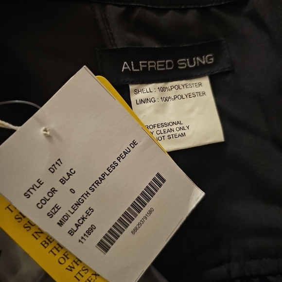 ALFRED SUNG MIDI NATURAL WAIST STRAPLESS DRESS IN BLACK Womens Size 0 - Picture 3 of 3